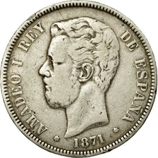 Moneta, Spagna, Amadeao I, 5 Pesetas, 1871, Madrid, MB+, Argento, KM:666