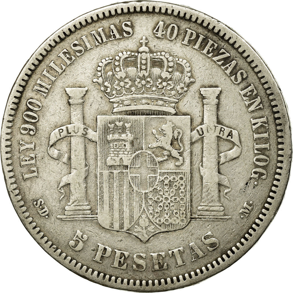 Moneta, Spagna, Amadeao I, 5 Pesetas, 1871, Madrid, MB+, Argento, KM:666