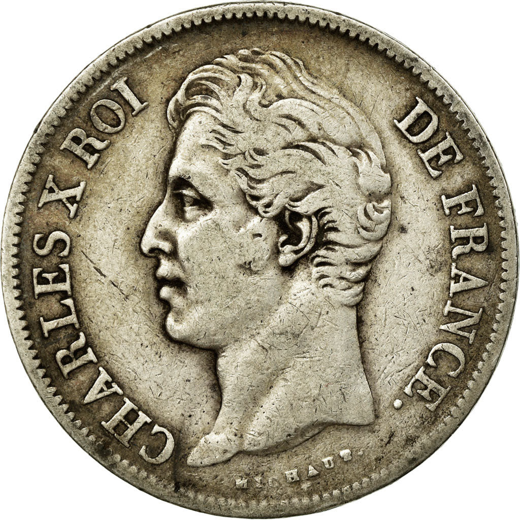 Coin, France, Charles X, 5 Francs, 1827, Bordeaux, VF(30-35), Silver, KM:728.7