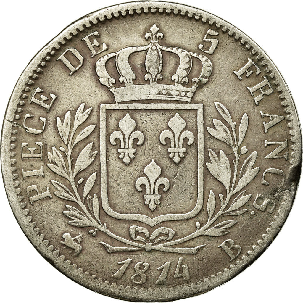 Coin, France, Louis XVIII, 5 Francs, 1814, Rouen, VF(20-25), Silver, Gadoury:591