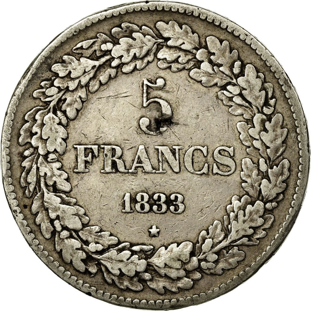 Coin, Belgium, Leopold I, 5 Francs, 5 Frank, 1833, EF(40-45), Silver, KM:3.1
