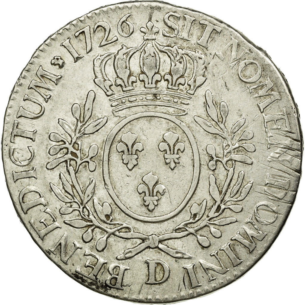 Coin, France, Louis XV, Ecu aux branches d'olivier, 1726, Lyon, VF(30-35)