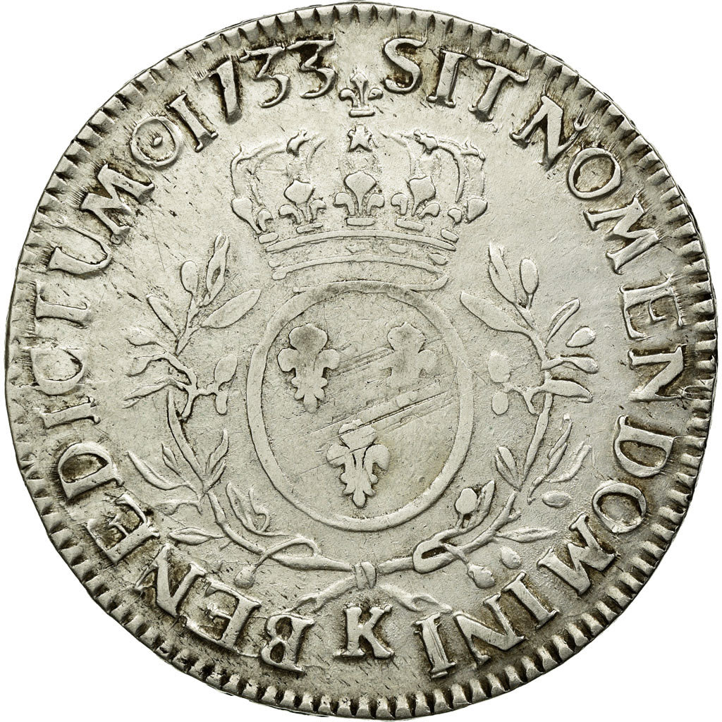 Coin, France, Louis XV, Ecu aux branches d'olivier, 1733, Bordeaux, VF(30-35)