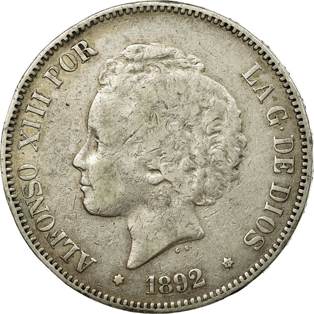 Coin, Spain, Alfonso XIII, 5 Pesetas, 1892, EF(40-45), Silver, KM:700