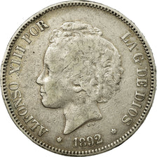 Coin, Spain, Alfonso XIII, 5 Pesetas, 1892, EF(40-45), Silver, KM:700