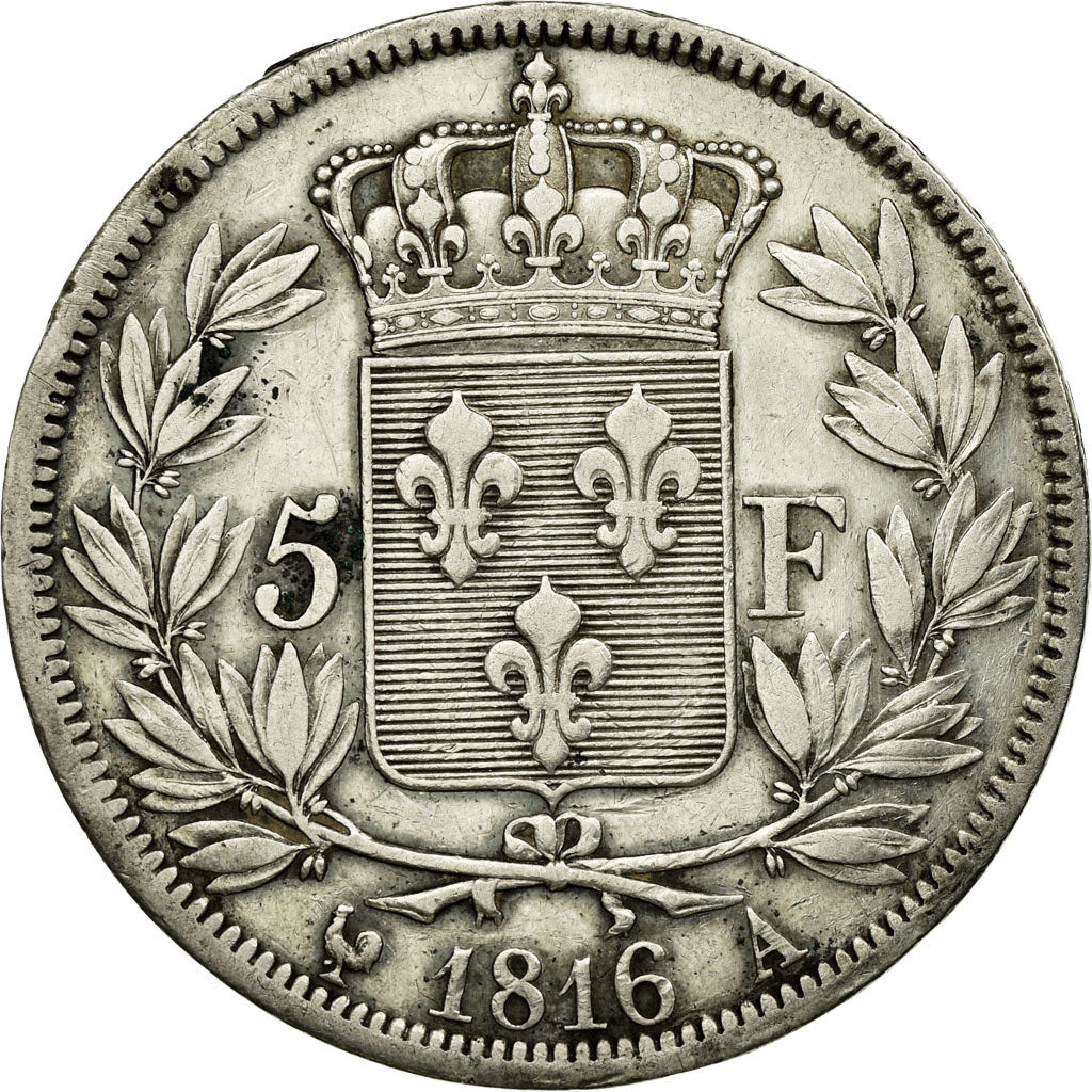Moneta, Francia, Louis XVIII, 5 Francs, 1816, Paris, BB, Argento, Gadoury:614