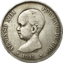 Coin, Spain, Alfonso XIII, 5 Pesetas, 1891, VF(20-25), Silver, KM:689