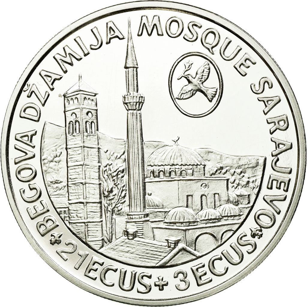 Moneda, Bosnia - Herzegovina, 21 ECUs + 3, 1993, SC+, Plata, KM:86