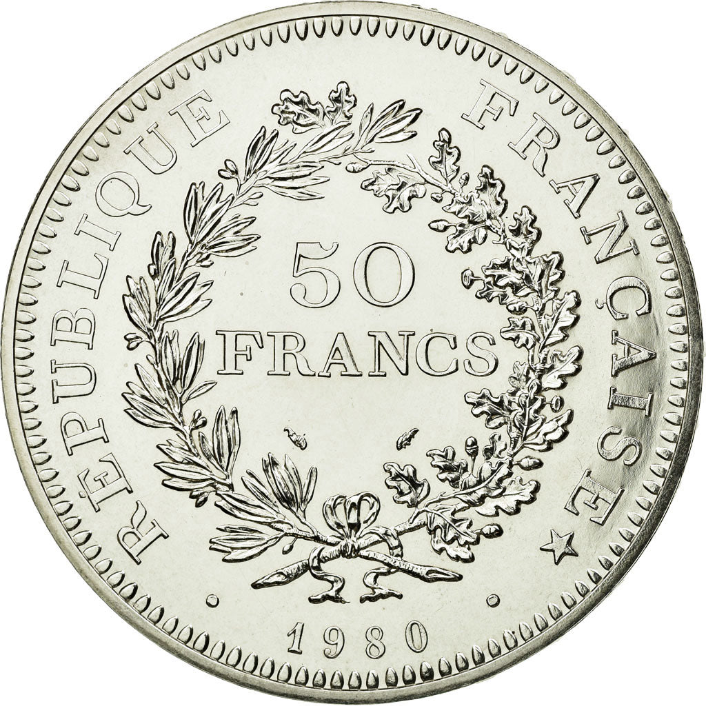 Coin, France, Hercule, 50 Francs, 1980, Paris, MS(64), Silver, KM:941.1