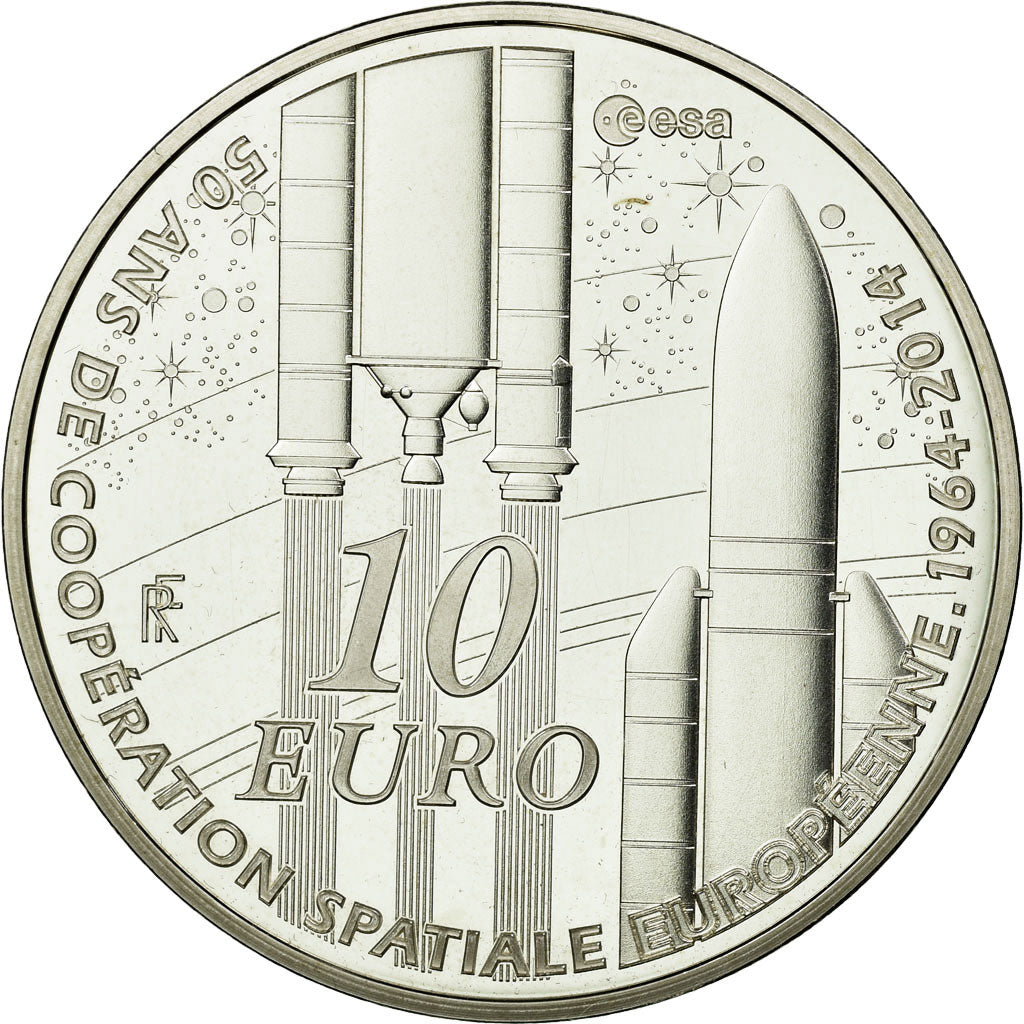 France, 10 Euro, Europa, Agence Spatiale Européenne, 2014, MS(64), Silver