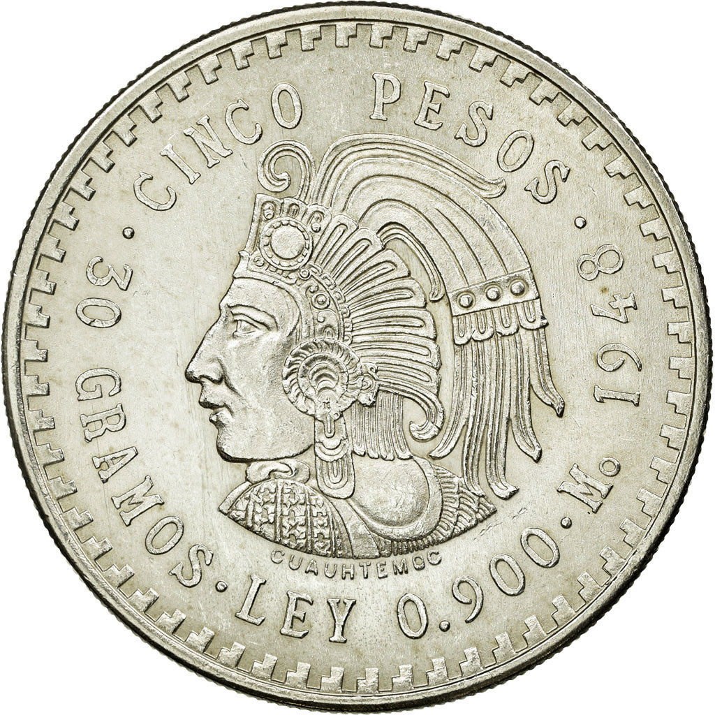 Moneda, México, 5 Pesos, 1948, Mexico City, SC, Plata, KM:465