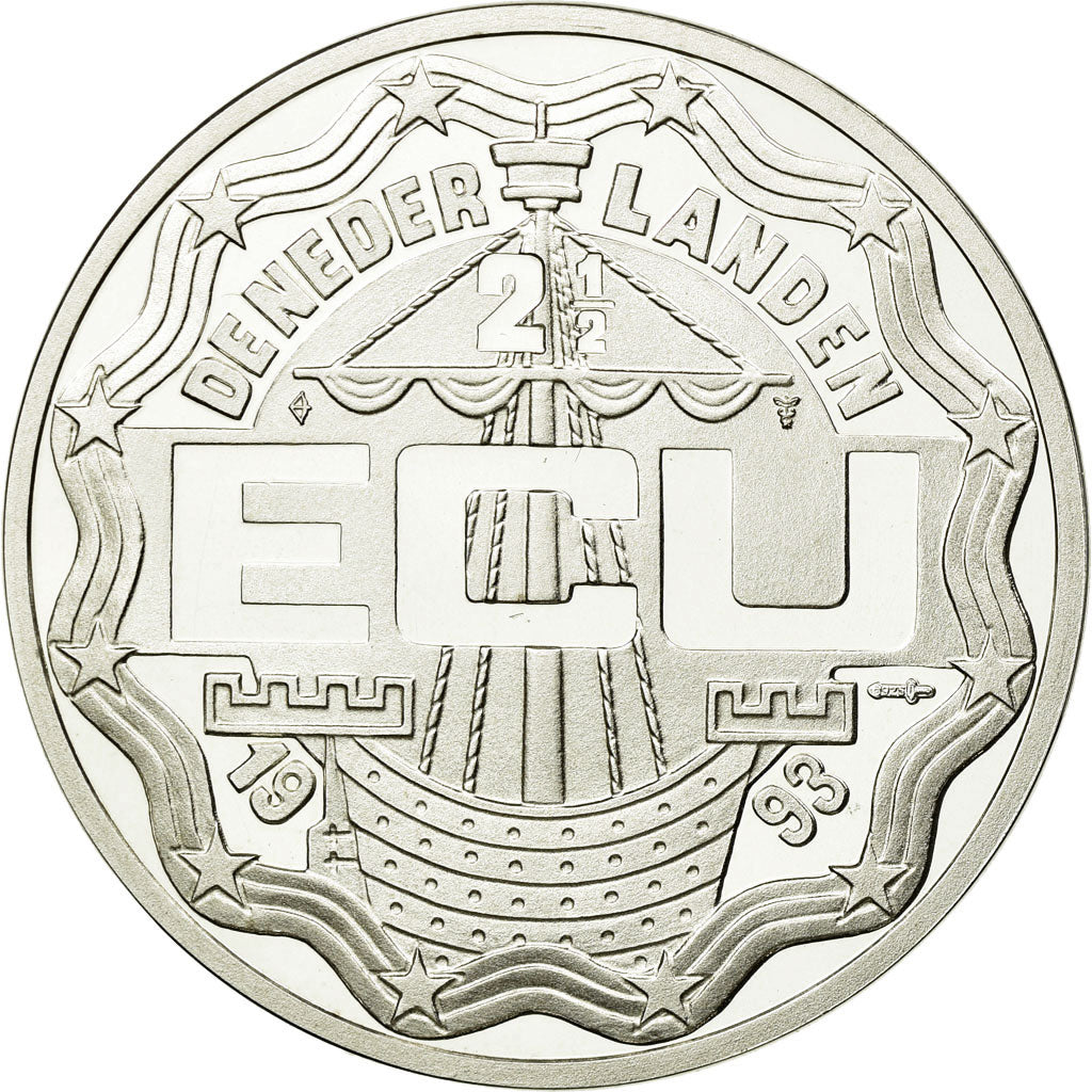 Munten, Nederland, Beatrix, 2-1/2 ECU, 1993, Utrecht, UNC, Zilver, KM:65a