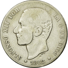 Moneta, Spagna, Alfonso XII, 2 Pesetas, 1882, MB, Argento, KM:678.2