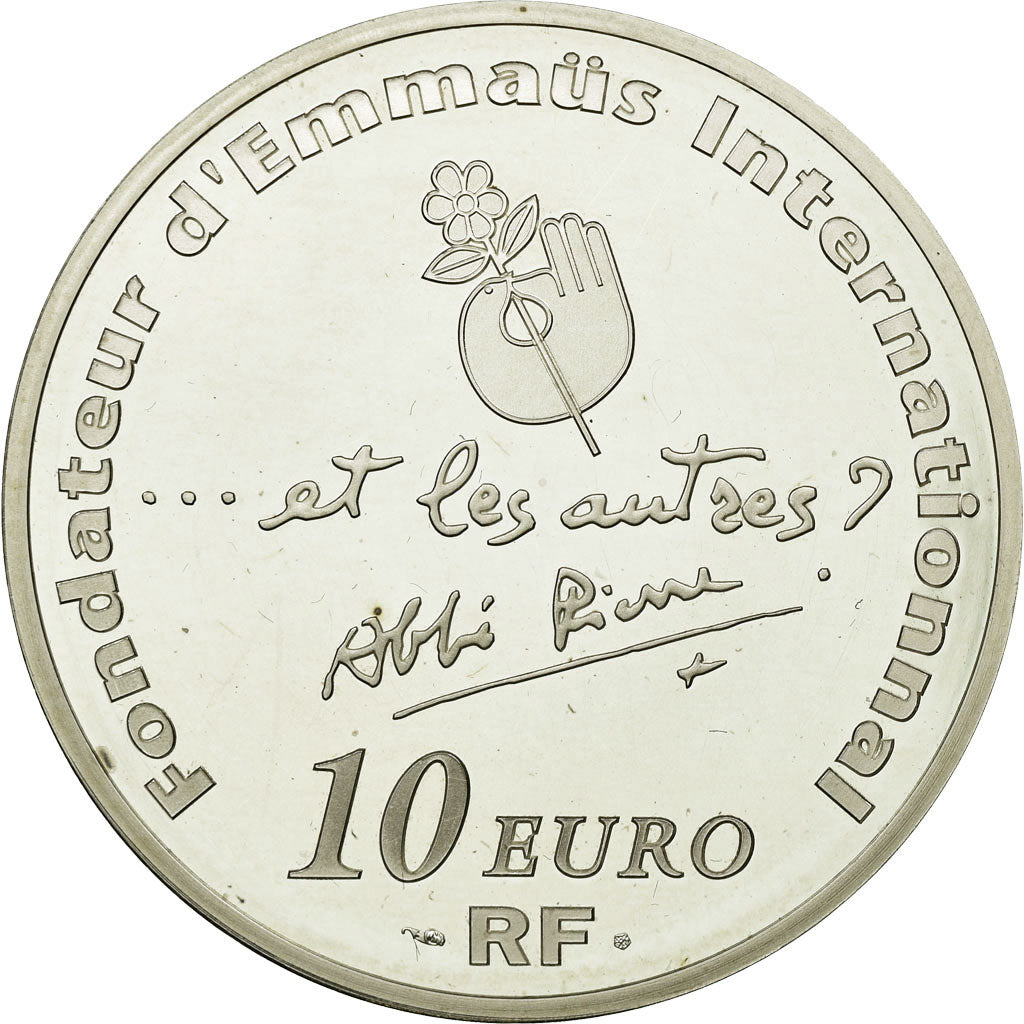 France, Monnaie de Paris, 10 Euro, Abbé Pierre, 2012, MS(65-70), Silver