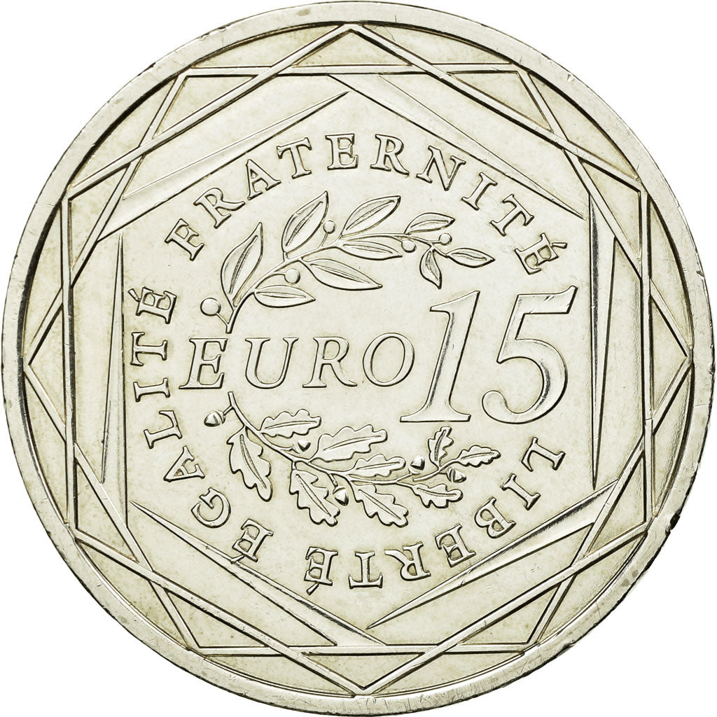 France, 15 Euro, 2008, AU(55-58), Silver, KM:1535