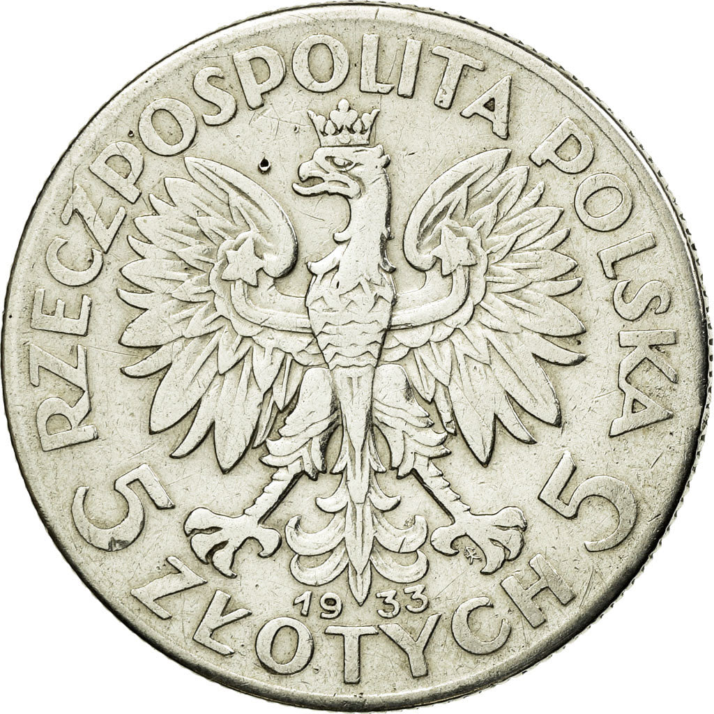 Coin, Poland, 5 Zlotych, 1933, Warsaw, VF(30-35), Silver, KM:21
