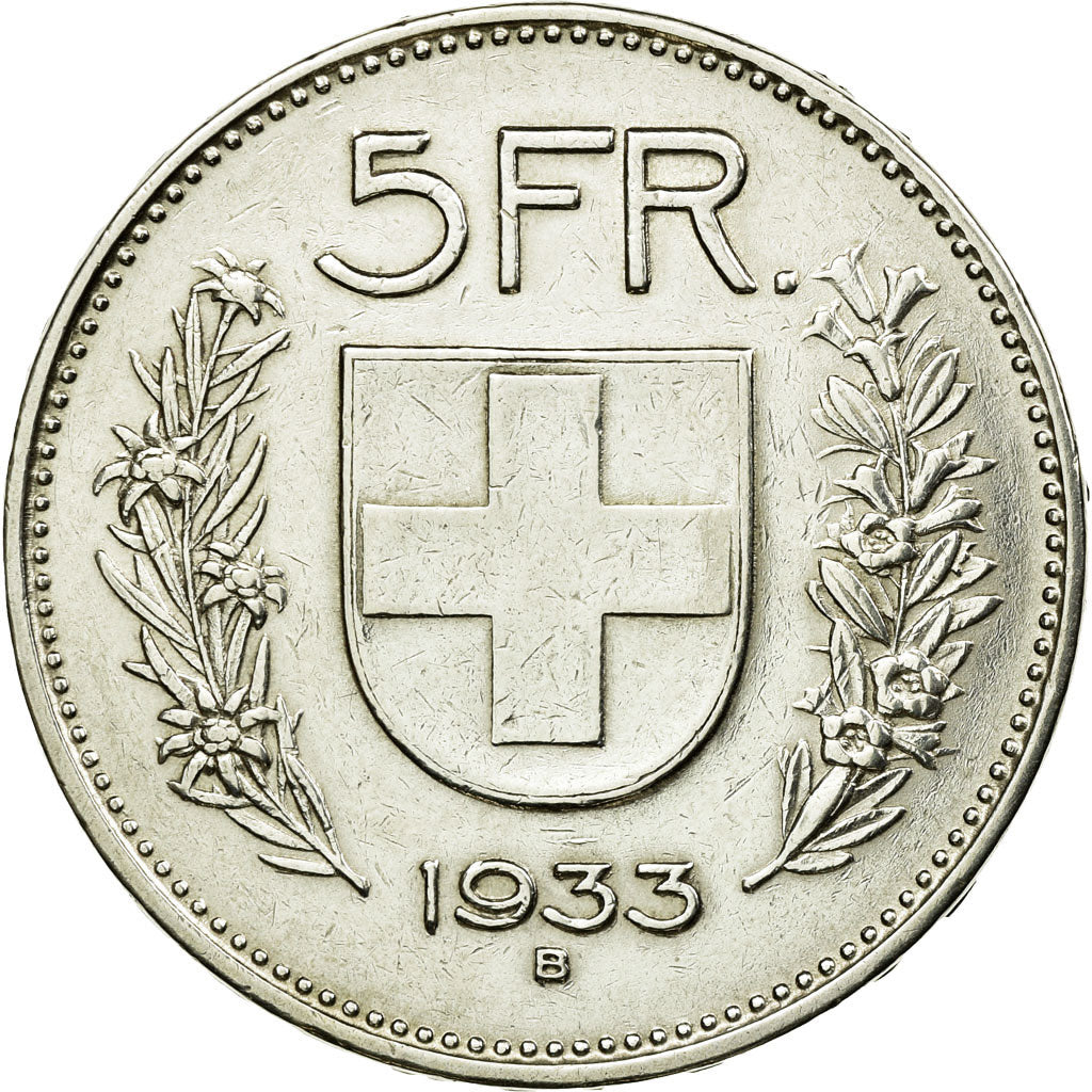 Coin, Switzerland, 5 Francs, 1933, Bern, EF(40-45), Silver, KM:40