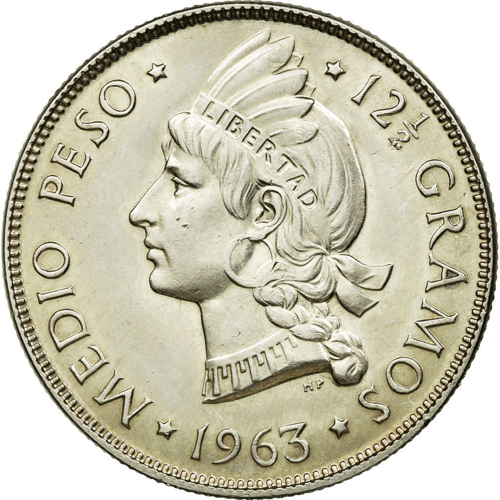 Moneda, República Dominicana, 1/2 Peso, 1963, SC+, Plata, KM:29