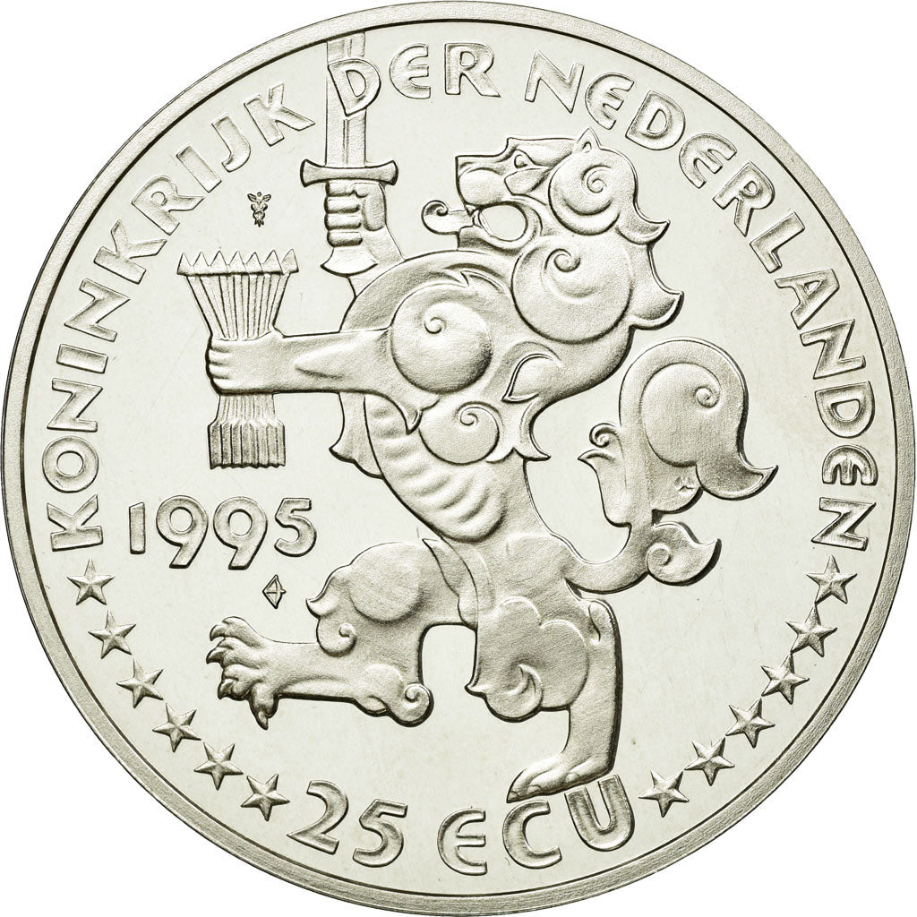 Coin, Netherlands, Beatrix, 25 Ecu, 1995, Utrecht, MS(65-70), Silver, KM:91.1