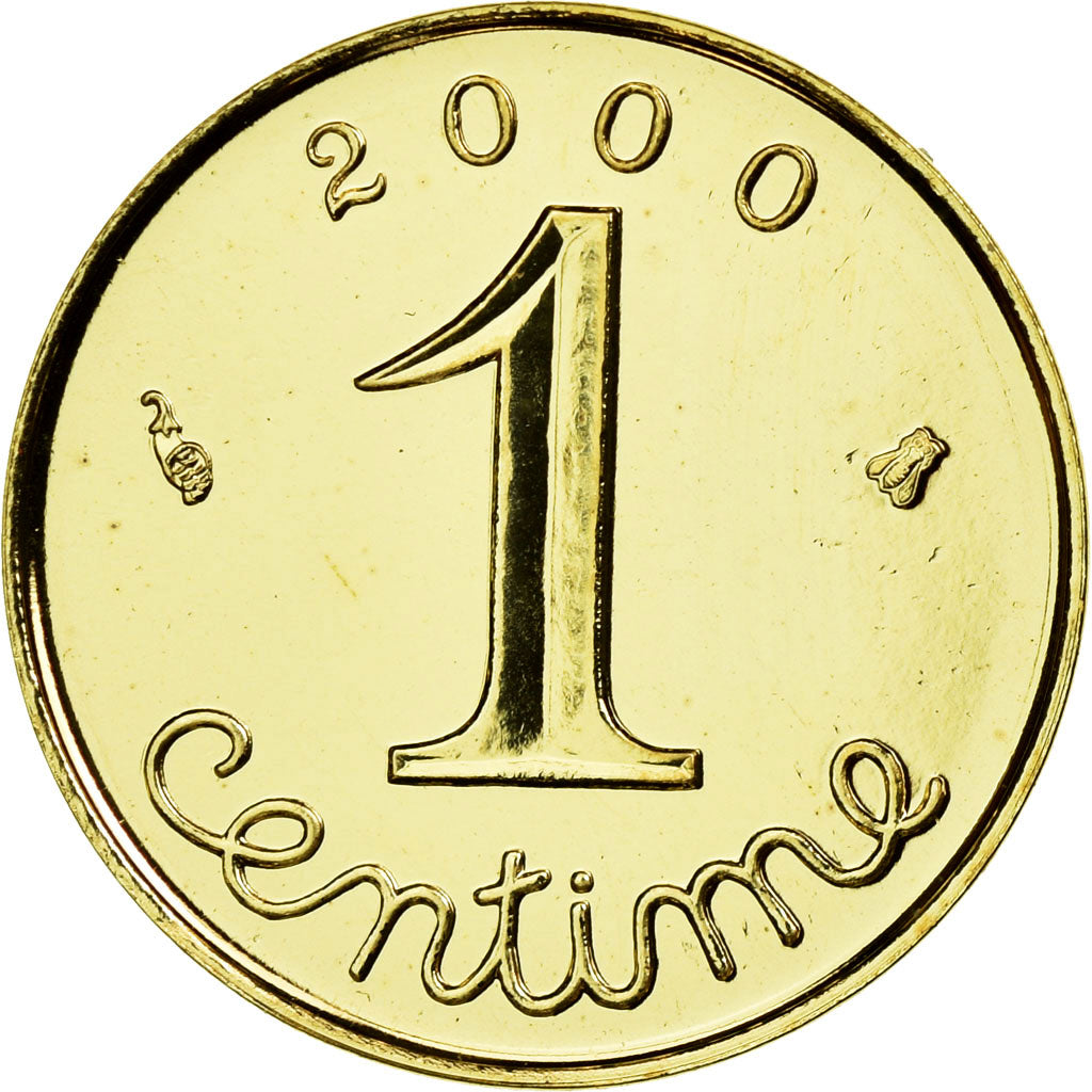 Moeda, França, Épi, Centime, 2000, Paris, MS(65-70), Dourado, KM:928a