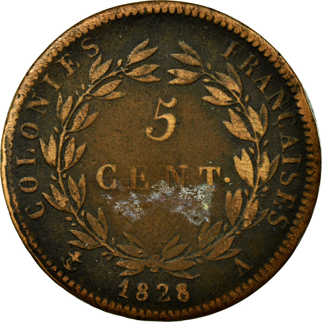 Moneta, Colonie francesi, Charles X, 5 Centimes, 1828, Paris, MB, Bronzo