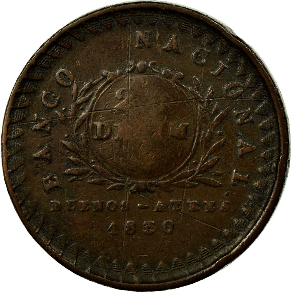 Monnaie, Argentine, BUENOS AIRES, 20 Decimos, 1830, Buenos Aires, TB, Cuivre