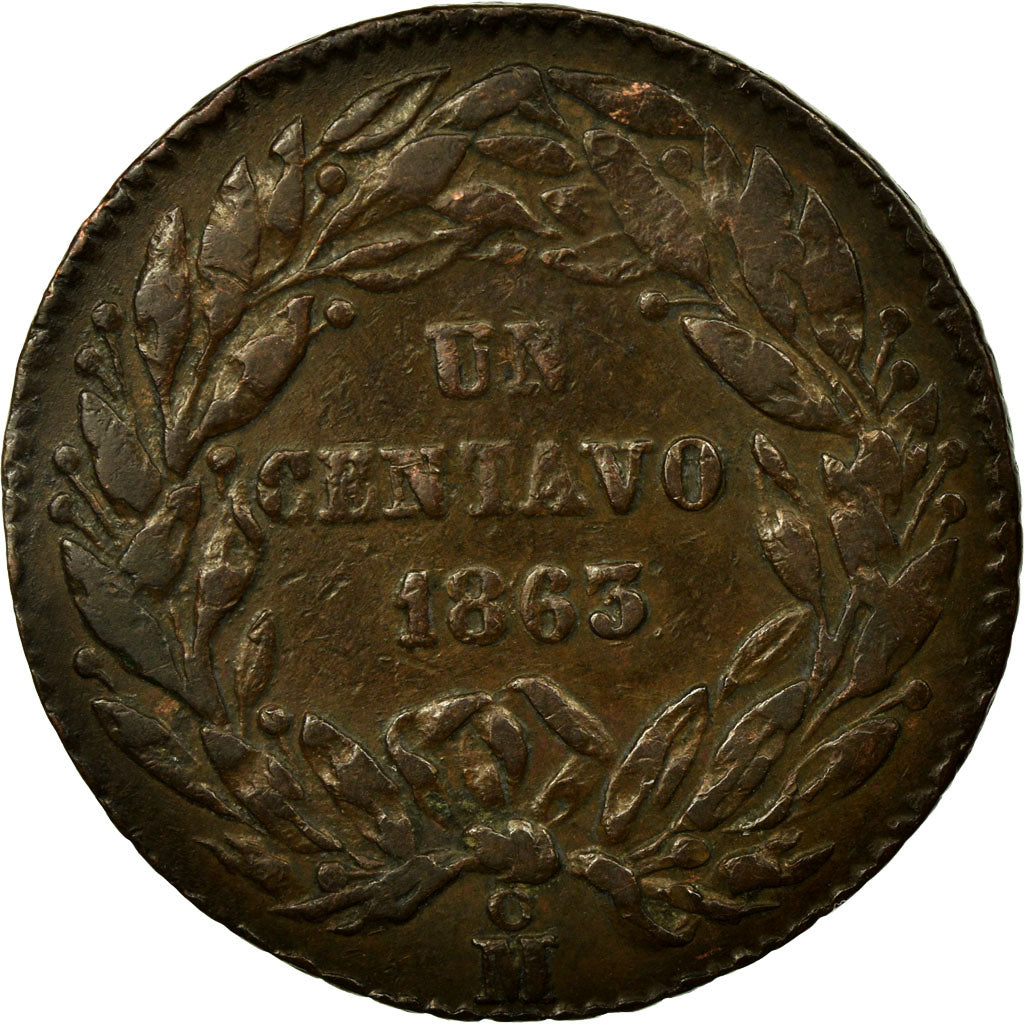 Moneda, México, Centavo, 1863, Mexico City, BC+, Cobre, KM:390