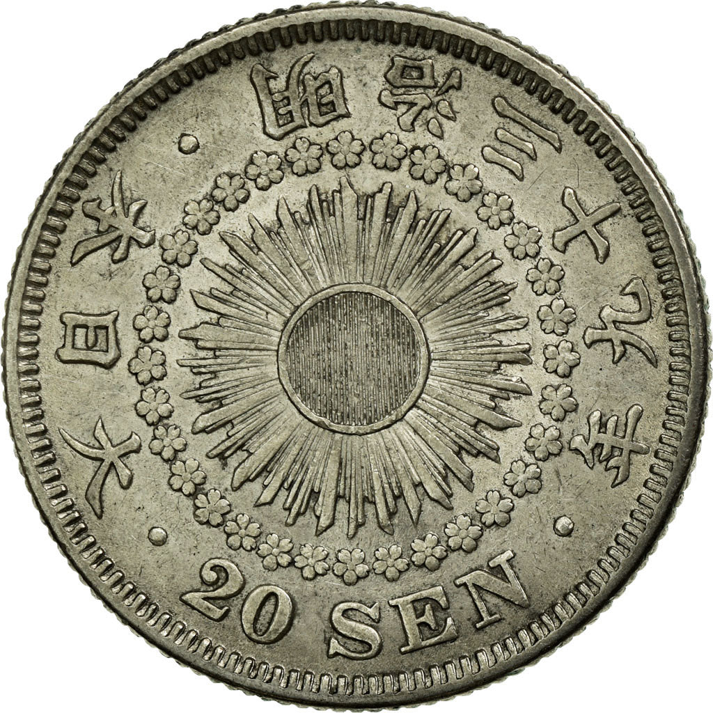 Coin, Japan, Mutsuhito, 20 Sen, Year 39 (1906), AU(50-53), Silver, KM:30