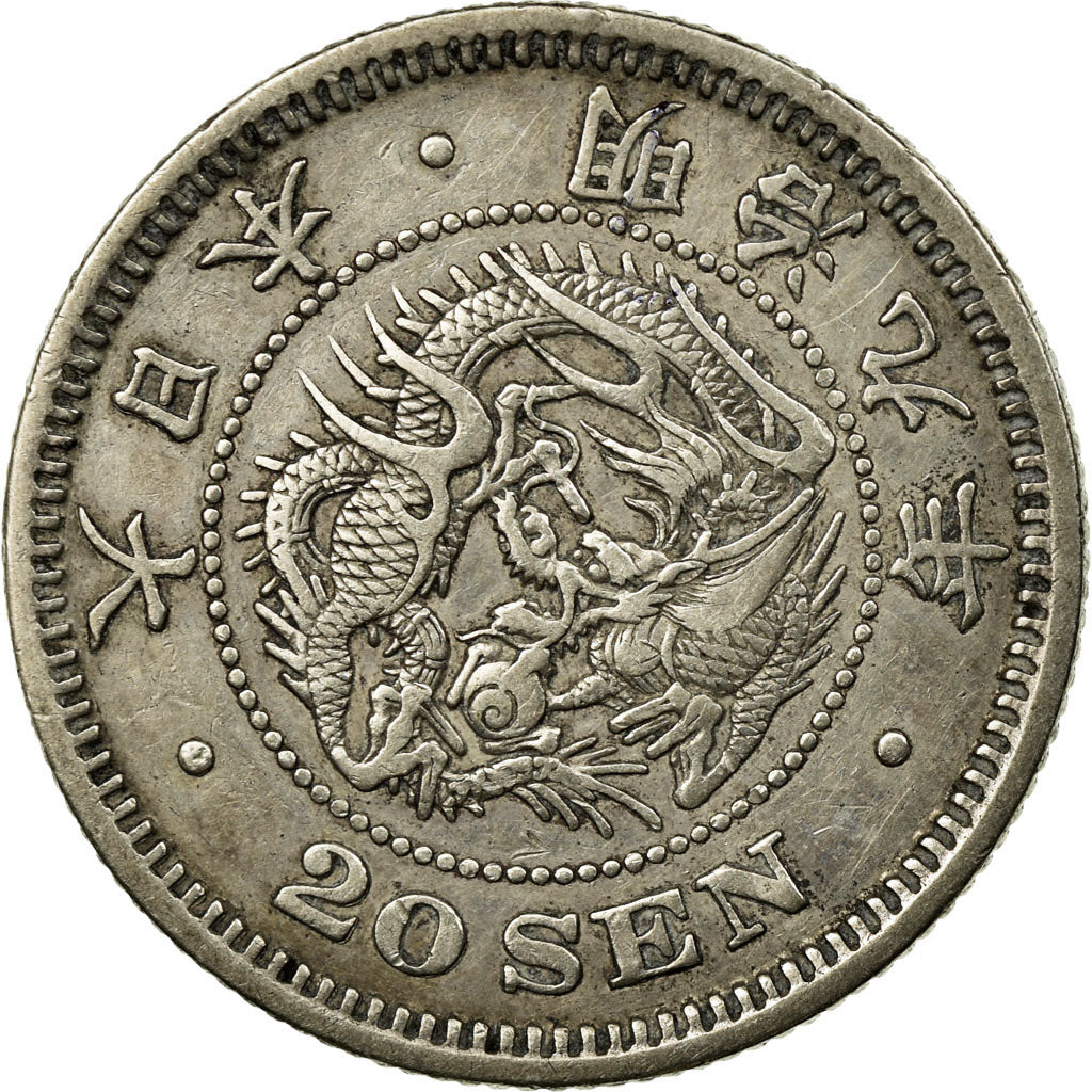Coin, Japan, Mutsuhito, 20 Sen, Year 9 (1876), EF(40-45), Silver, KM:24