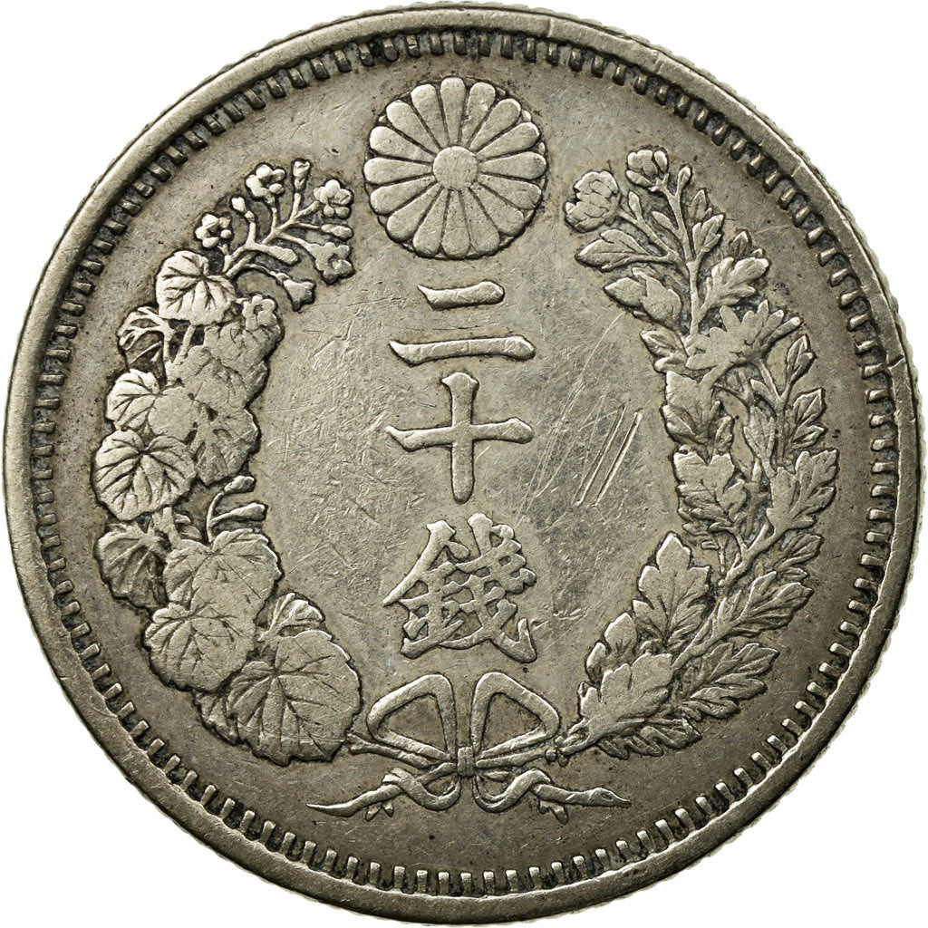 Coin, Japan, Mutsuhito, 20 Sen, Year 9 (1876), EF(40-45), Silver, KM:24
