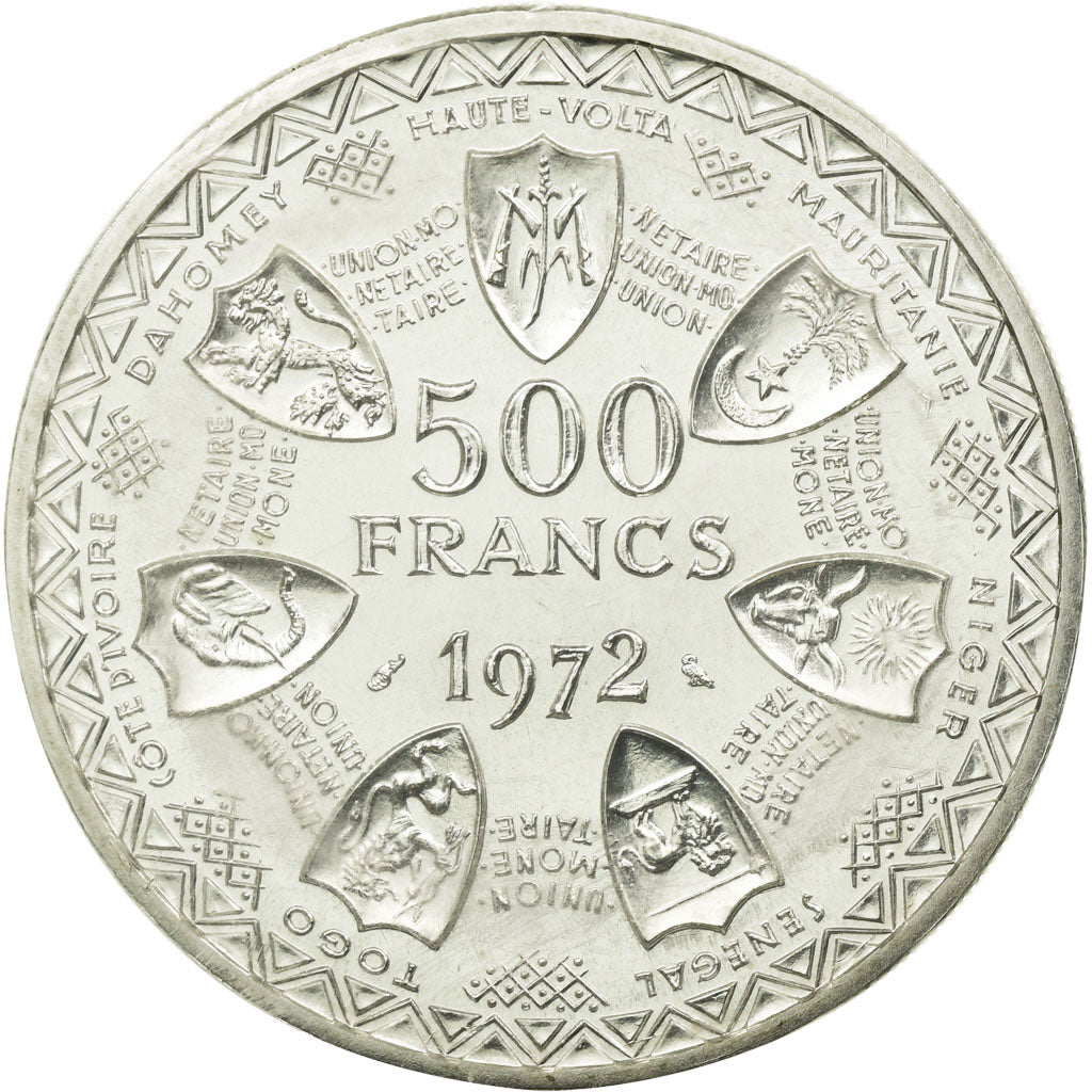 Coin, West African States, 500 Francs, 1972, MS(65-70), Silver, KM:7