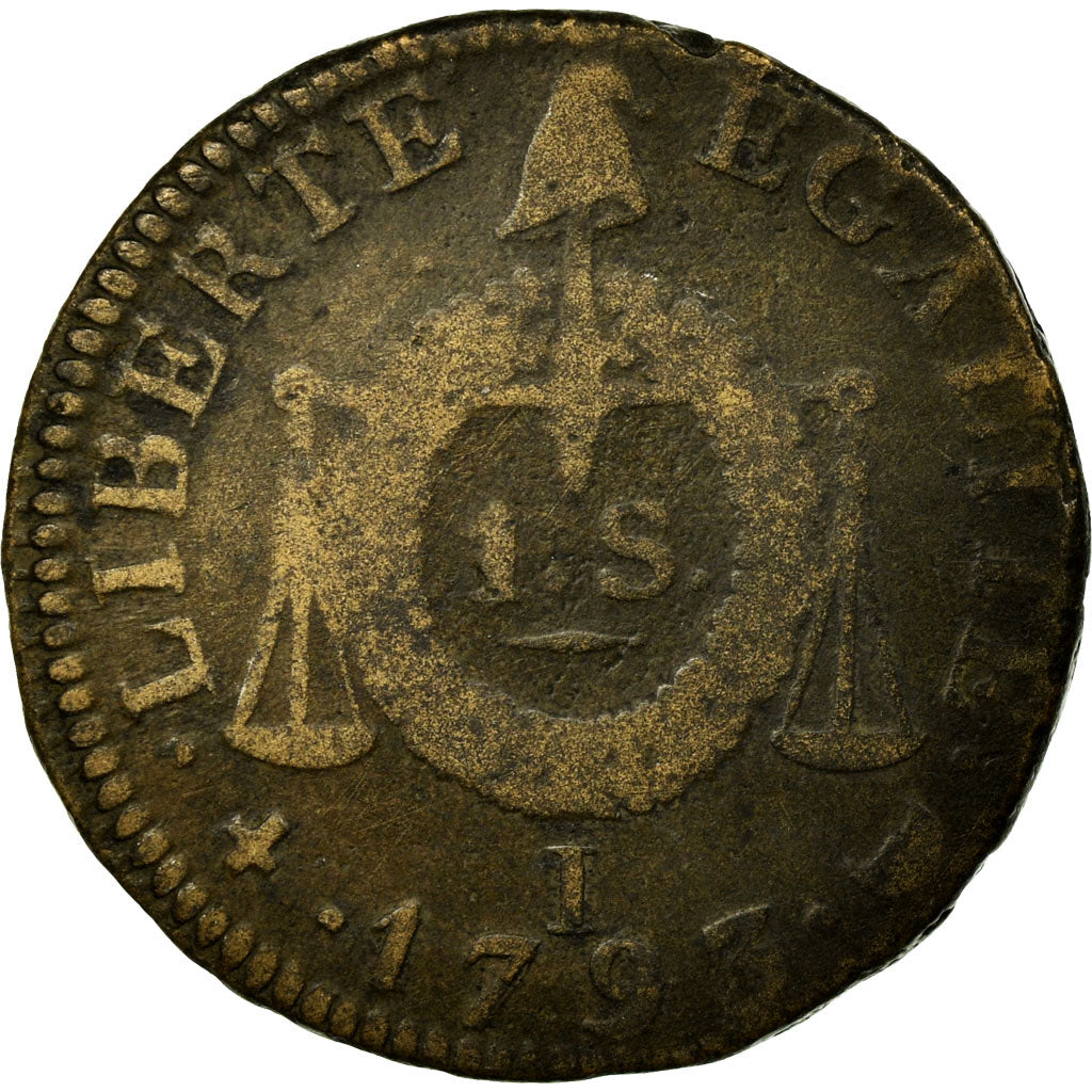 Coin, France, Sol aux balances françoise, Sol, 1793, Limoges, F(12-15), Bronze