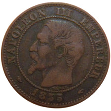 FRANCE, 2 Centimes, 1855, Paris, VF(30-35), Bronze, Gadoury #103, 2.00