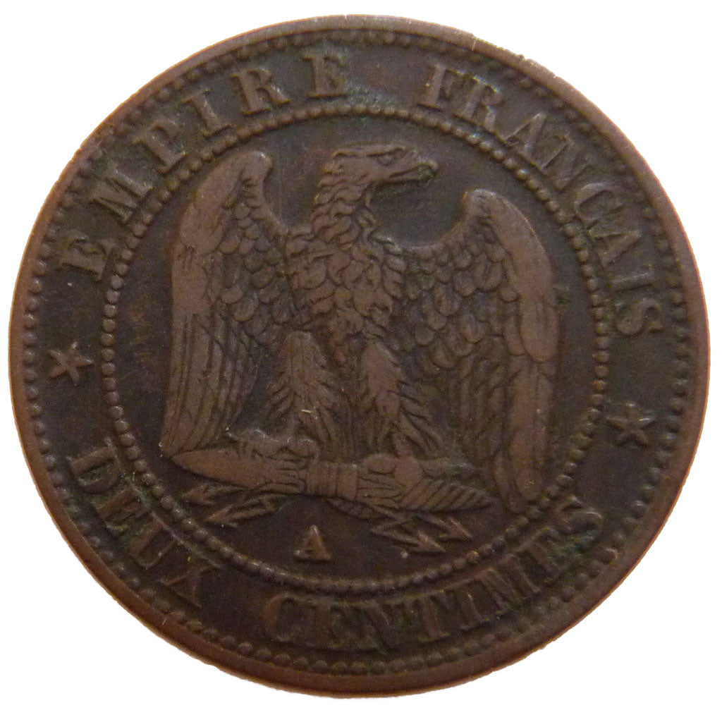 FRANCE, 2 Centimes, 1855, Paris, VF(30-35), Bronze, Gadoury #103, 2.00