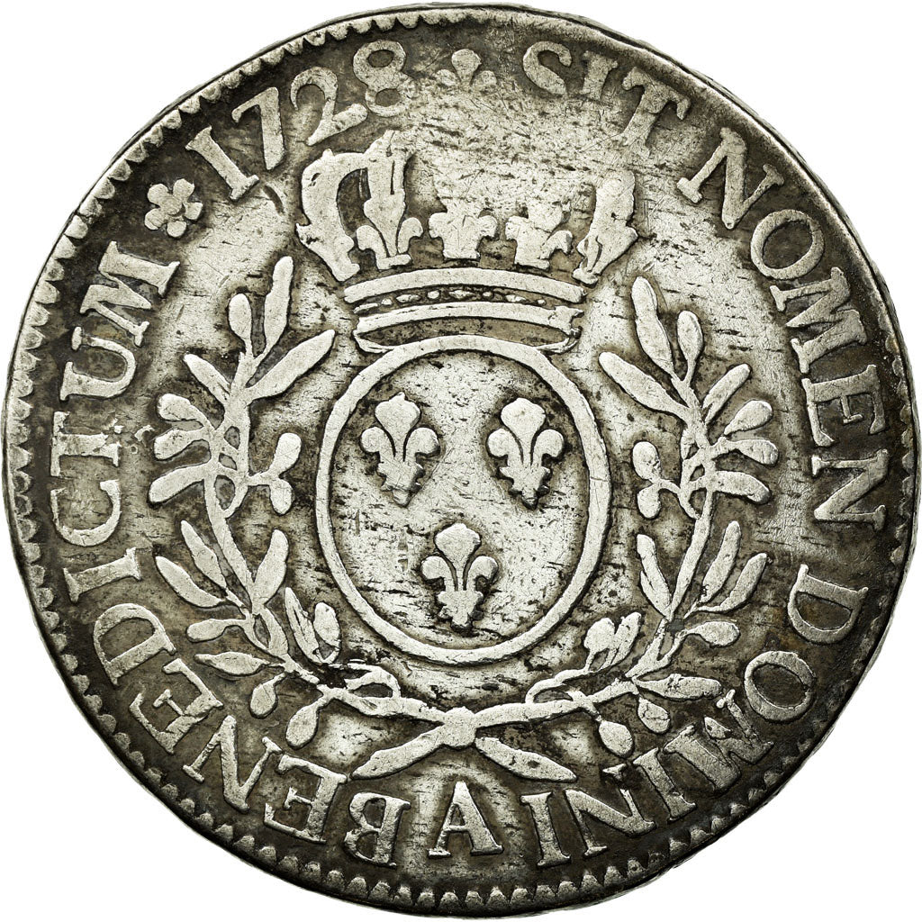Coin, France, Louis XV, Ecu aux branches d'olivier, 1728, Paris, VF(20-25)
