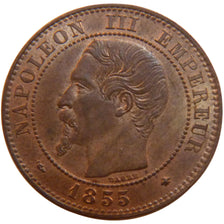 FRANCE, 2 Centimes, 1855, Strasbourg, MS(60-62), Bronze, Gadoury #103, 2.00
