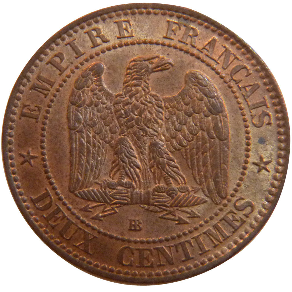FRANCE, 2 Centimes, 1855, Strasbourg, MS(60-62), Bronze, Gadoury #103, 2.00