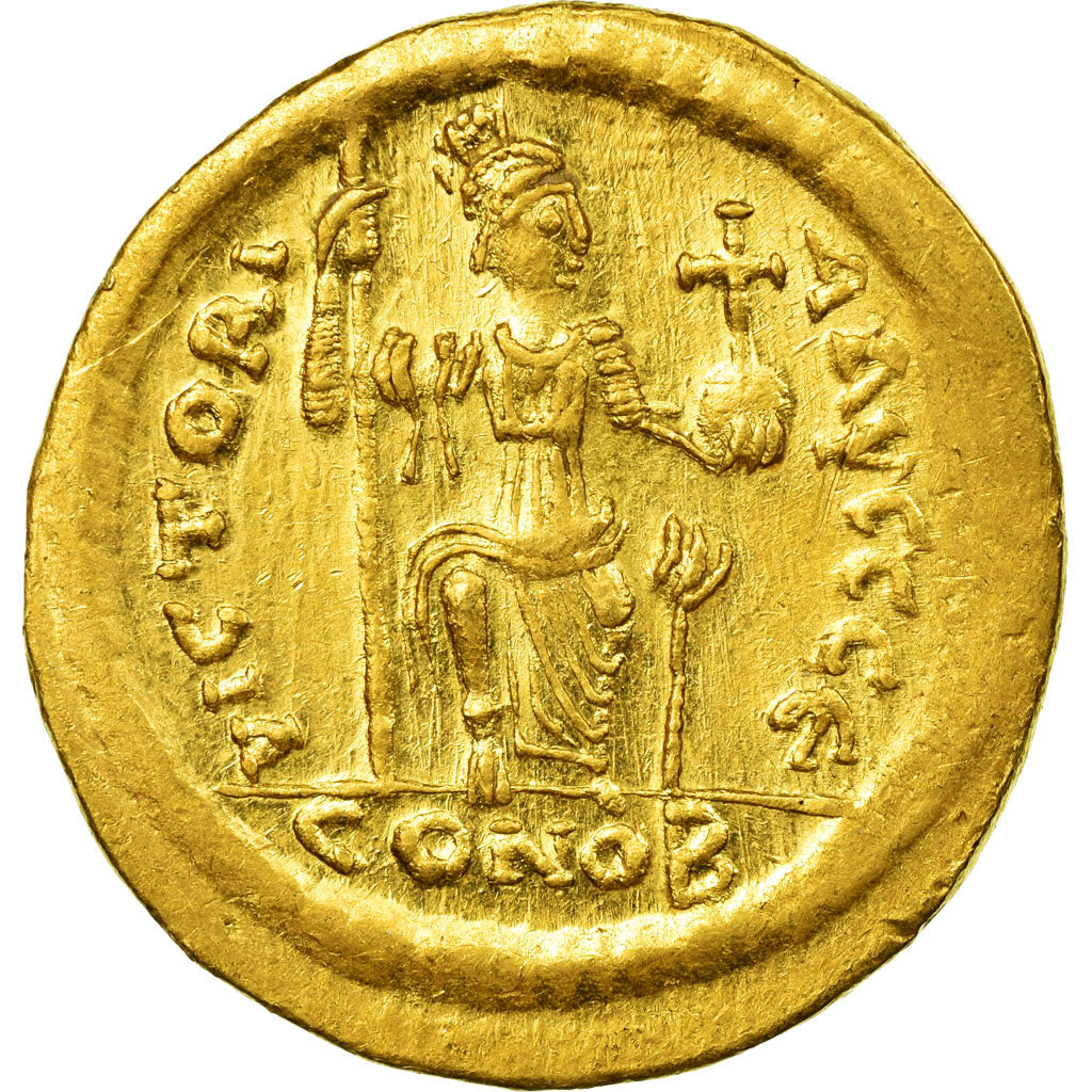 Moneta, Justin II, Solidus, 565-578 AD, Constantinople, BB+, Oro, Sear:345