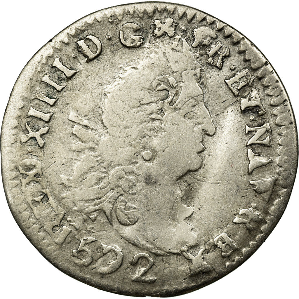 Coin, France, Louis XIV, 4 Sols aux 2 L, 1692, Montpellier, VF(20-25), Silver