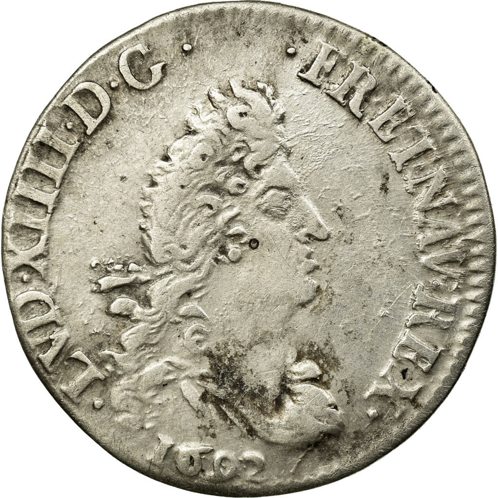 Munten, Frankrijk, Louis XIV, 4 Sols aux 2 L, 1692, Riom, FR+, Zilver