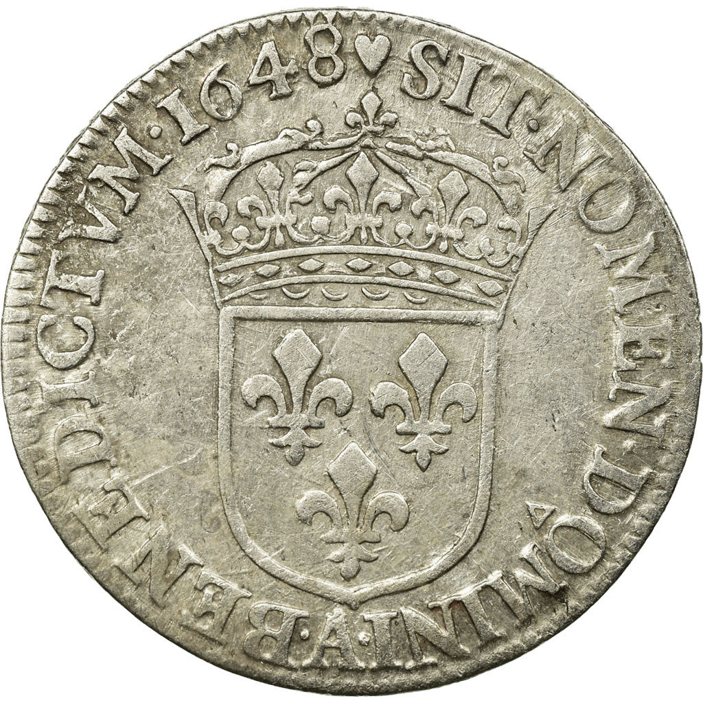 Monnaie, France, Louis XIV, 1/4 Écu à la mèche longue, 1648, Paris, TB+