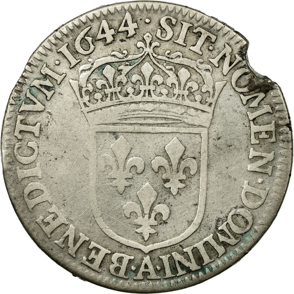 Coin, France, Louis XIV, 1/4 Écu à la mèche courte, 1644, Paris, F(12-15)
