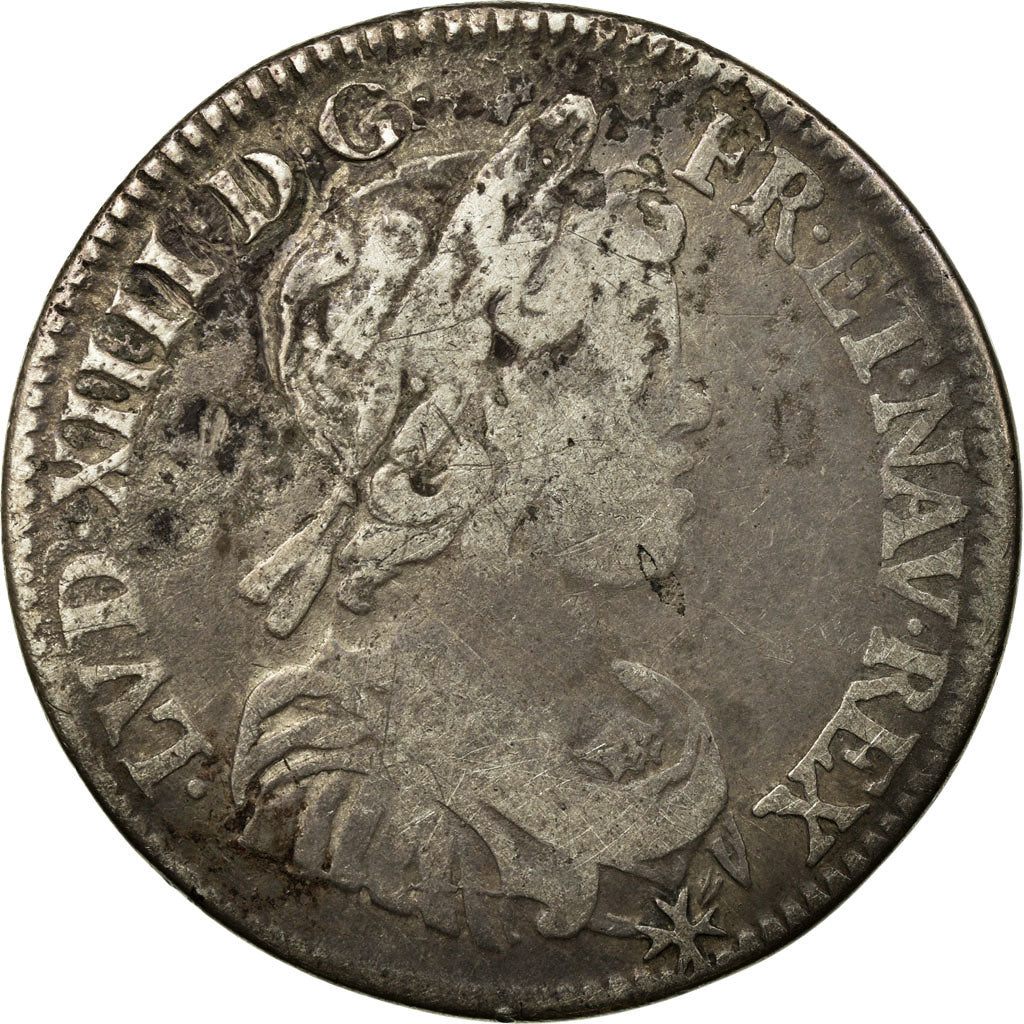 Coin, France, Louis XIV, 1/4 Écu à la mèche courte, 1644, Paris, VF(20-25)