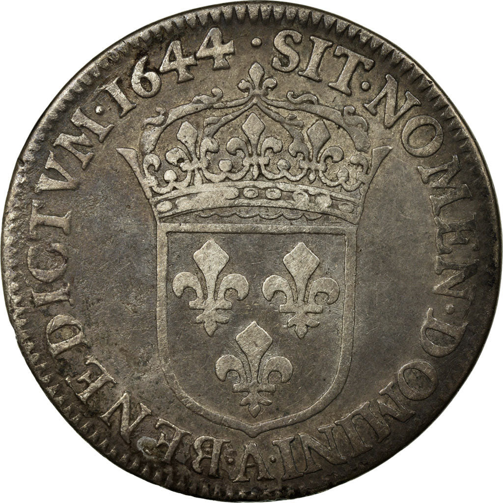 Coin, France, Louis XIV, 1/4 Écu à la mèche courte, 1644, Paris, VF(20-25)