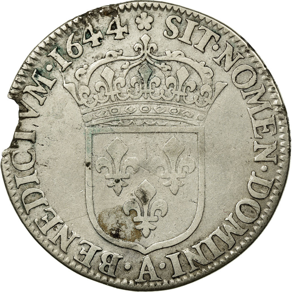 Monnaie, France, Louis XIV, 1/4 Écu à la mèche courte, 1644, Paris, TB