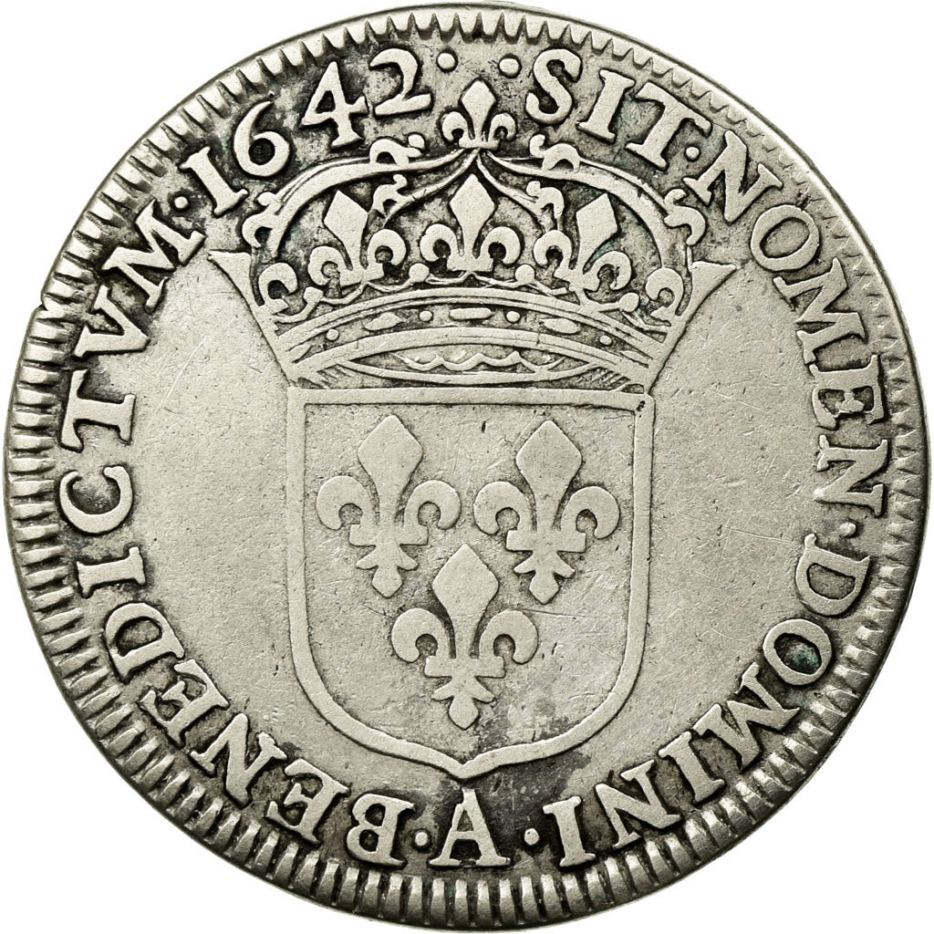 Moneda, Francia, Louis XIII, 1/4 Ecu, 1642, Paris, 1er poinçon de Warin, BC+