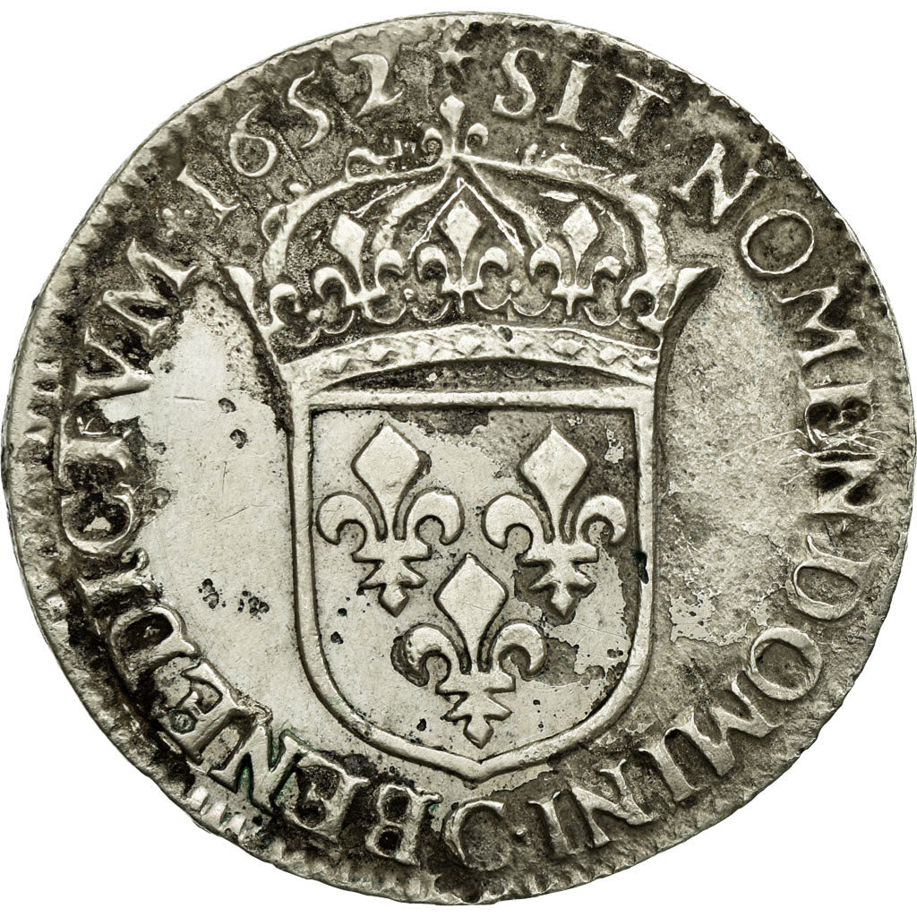 Moneda, Francia, Louis XIV, 1/2 Écu à la mèche longue, 1652, Saint Lô, BC+