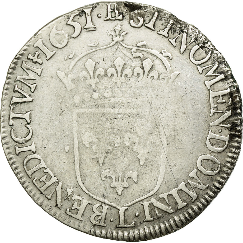 Monnaie, France, Louis XIV, 1/2 Écu à la mèche longue, 1651, Bayonne, TB