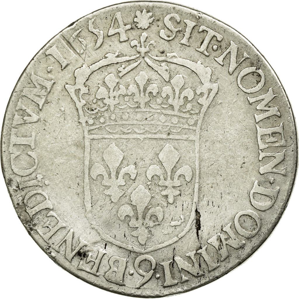 Coin, France, Louis XIV, 1/2 Écu à la mèche longue, 1654, Rennes, VF(20-25)