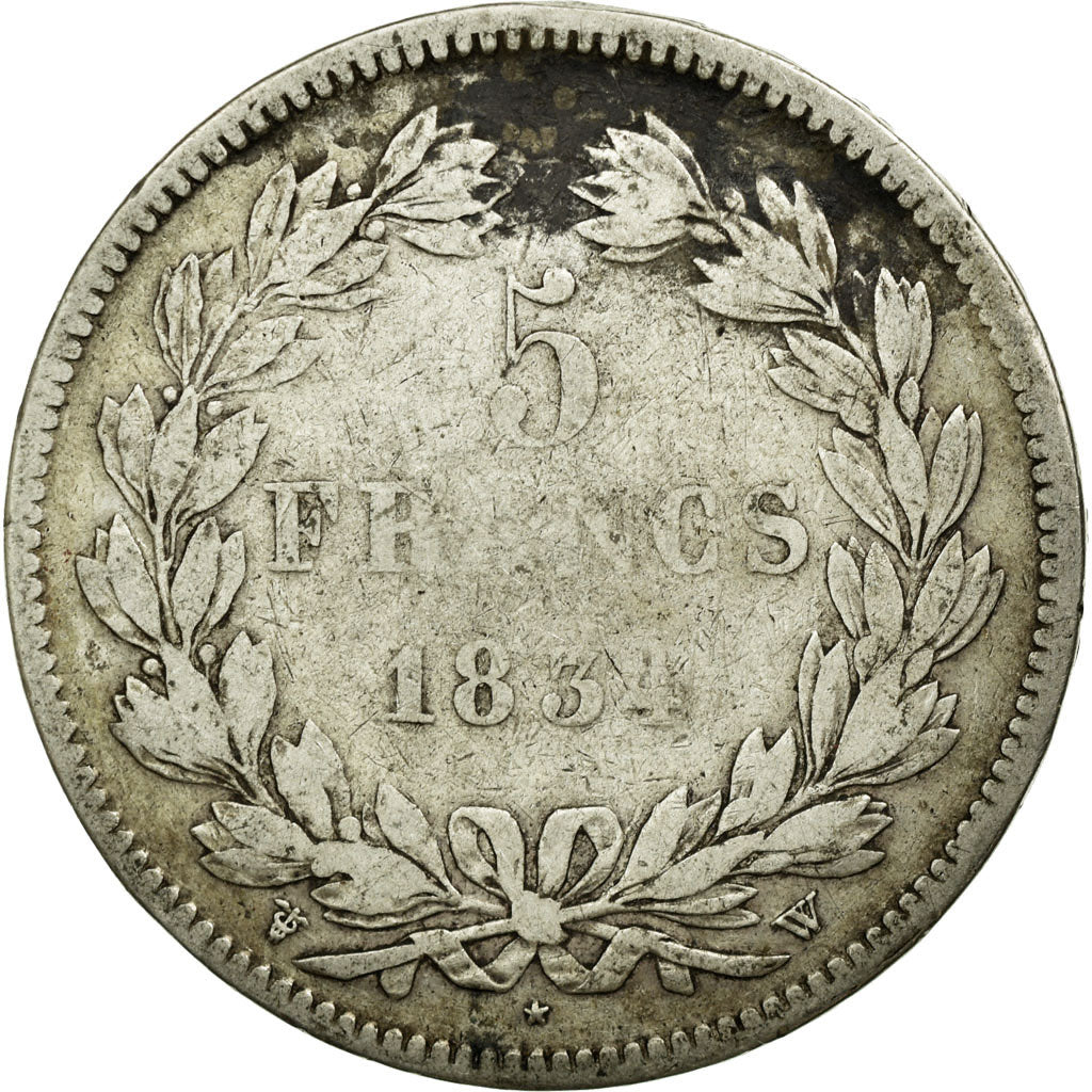 Coin, France, Louis-Philippe, 5 Francs, 1834, Lille, VF(20-25), Silver